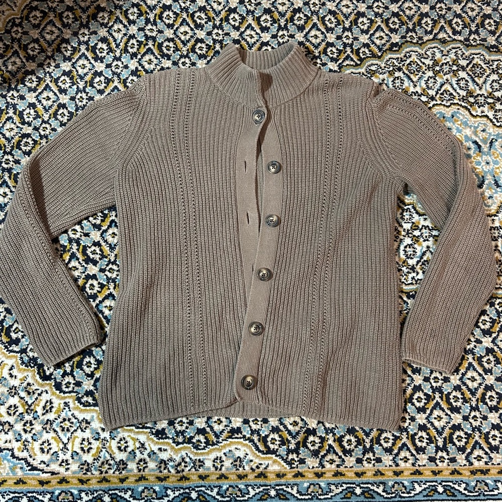 100% Cotton Warm Gray/Brown Button-Up Cardigan Sweater